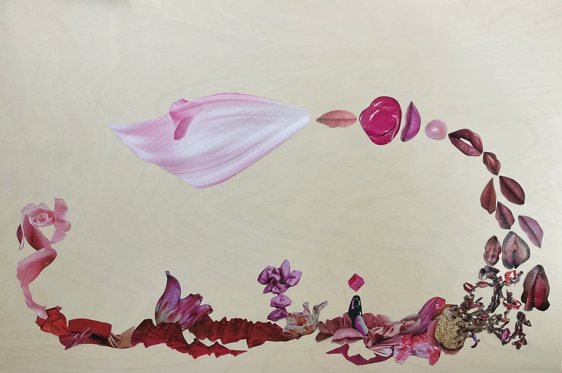 Pinky Breach — collage on wood panel